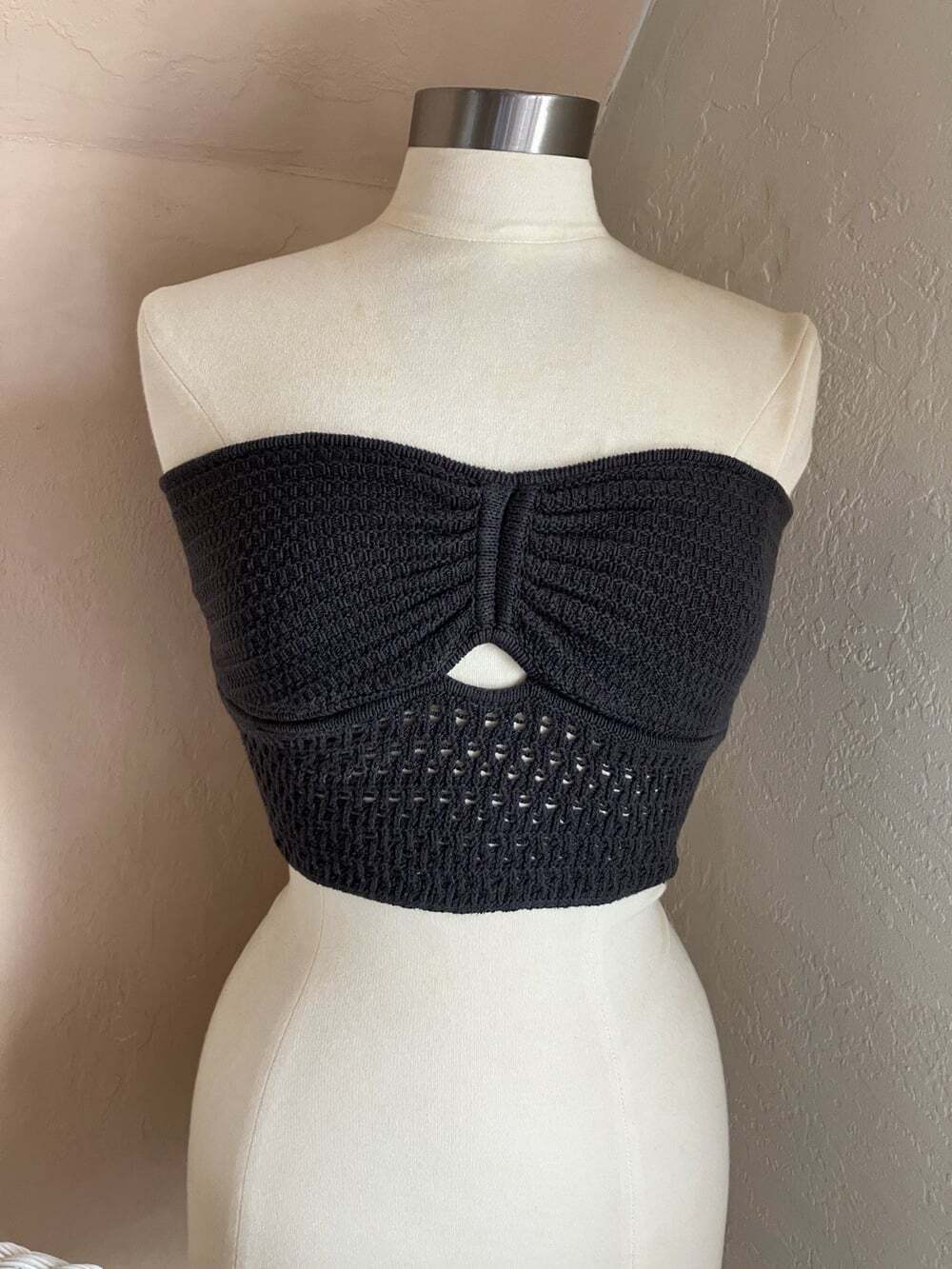 Black Crochet Bustier Crop Top American Eagle Goth Whimsy Small